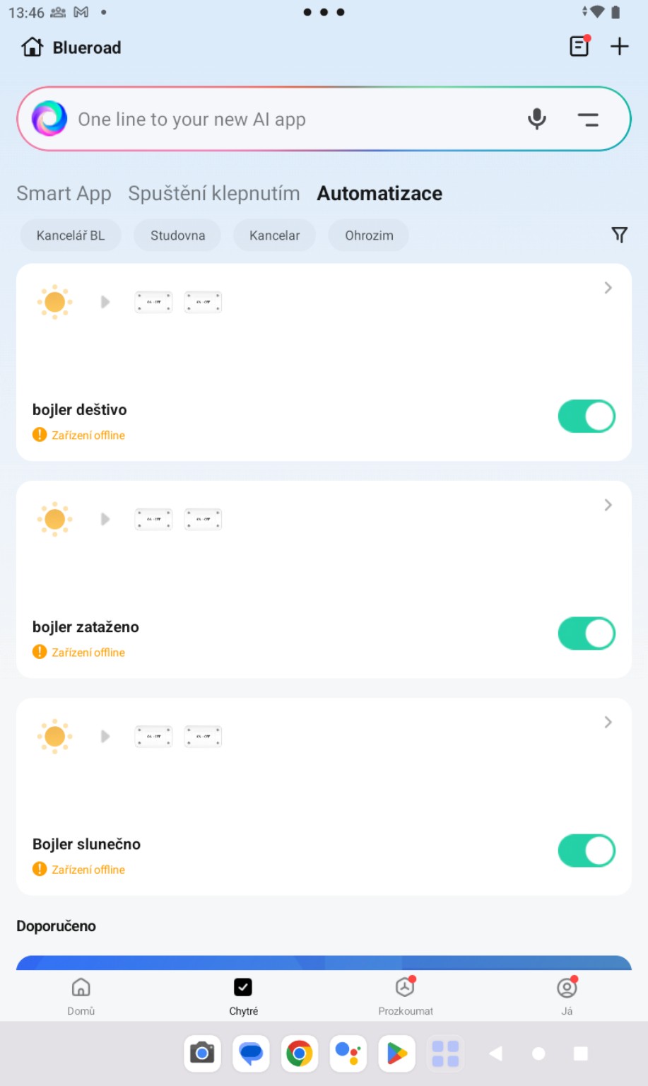 Automatizace v aplikaci Tuya s původním zařízením ve stavu Offline